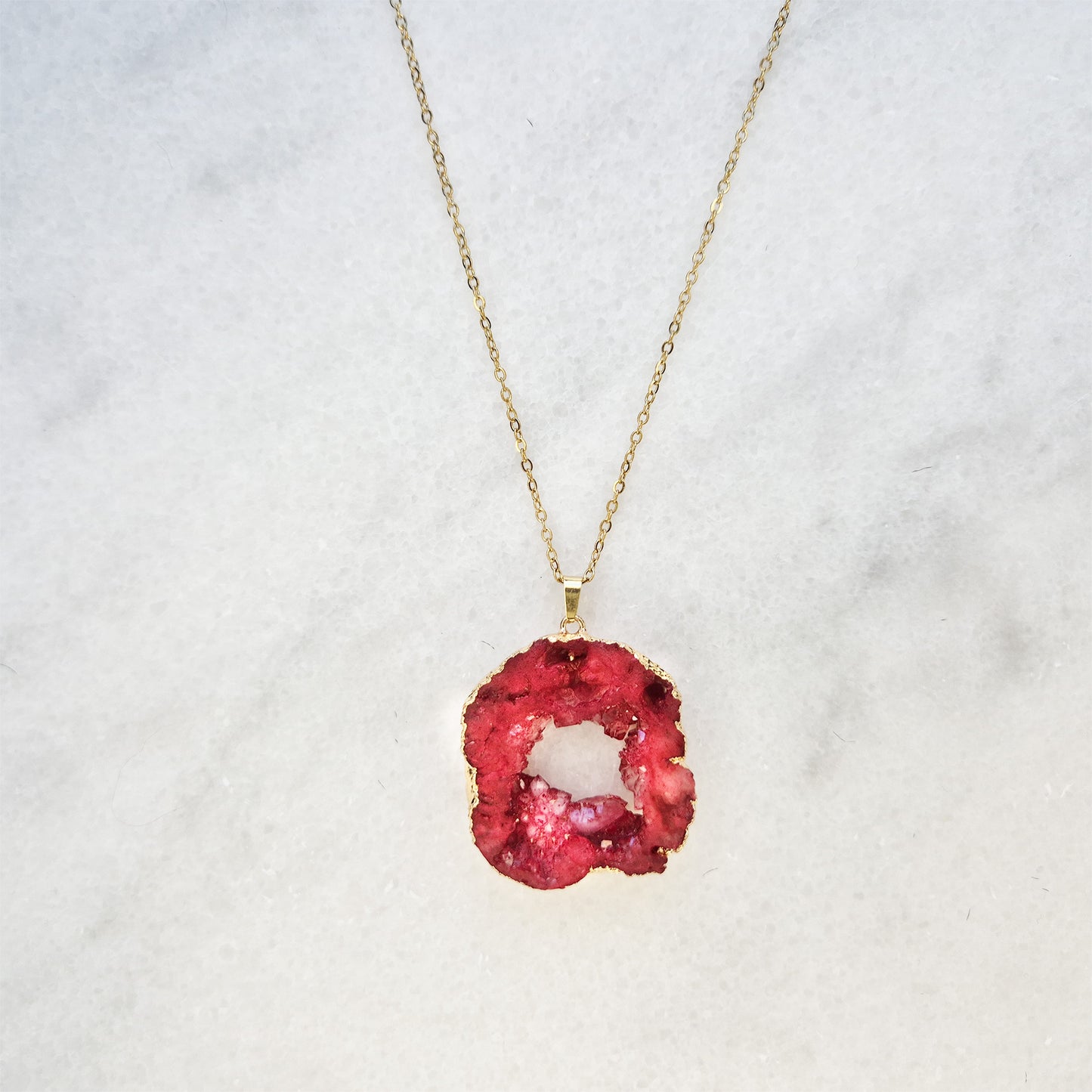 Red Agate Geode Necklace