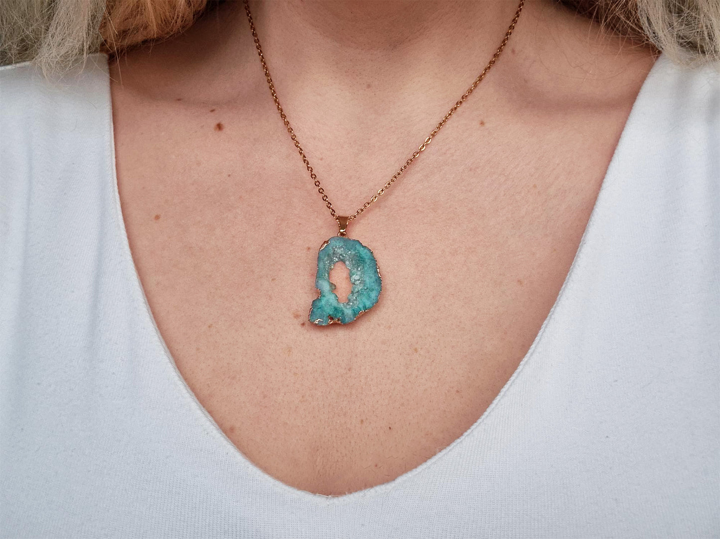 Turquoise Agate Geode Necklace