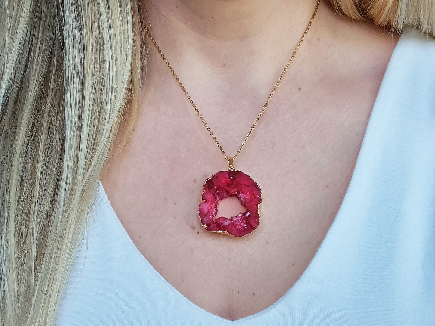 Red Agate Geode Necklace