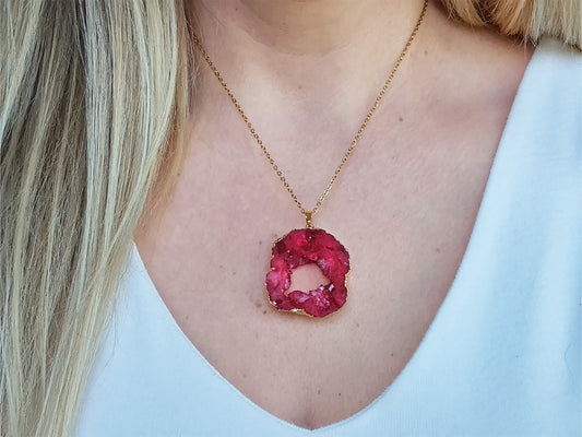 Red Agate Geode Necklace