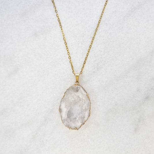 White Agate Geode Necklace